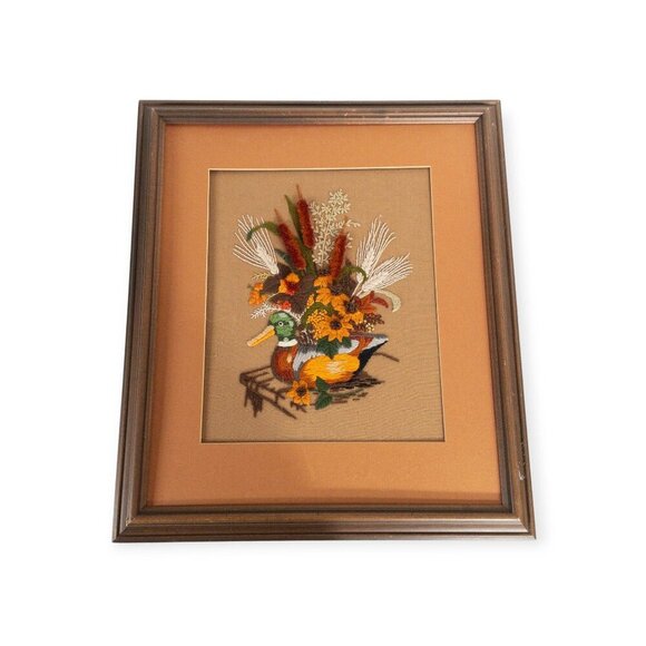 vintage crewel embroidery piece "Wooden Decoy" by The Creative Circle Duck - Picture 1 of 11